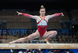 Alice Kinsella on the balance beam during the Women's Team Final