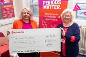 Periods Matter founder Clare Roberts-Mulloy (left) and treasurer Helen Kenny received a cheque from Redrow Midlands