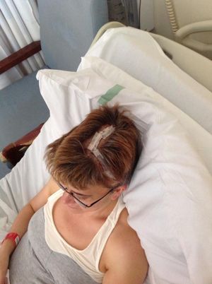Madi in hospital after her second surgery
