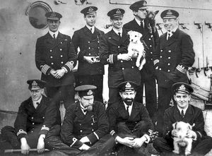 Commander Alfred Edmund Godsal, of Iscoyd Park, near Whitchurch, is back row, second from right. Front, second from left with a pipe, is Victor Crutchley, who took over on HMS Vindictive when Commander Godsal was killed. 