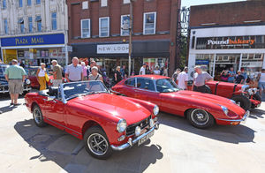 Classic cars on display on High Street, Dudley