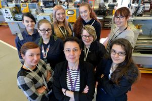 Head of engineering Samantha Jones, front centre, with students