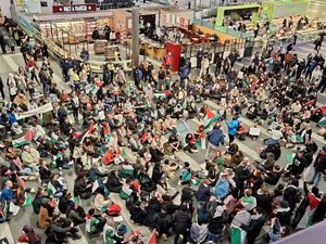 Supporting image for story: Pro-Palestine demonstration at Birmingham New Street during rush hour