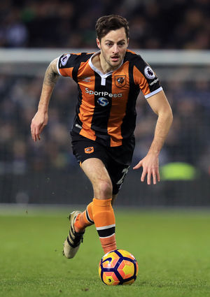 Ryan Mason playing for Hull City, where he was forced to retire after he suffered a fracture skull against Chelsea in January 2017.
