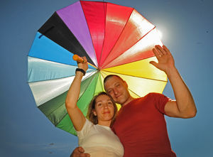 Enjoying the colourful sunny weather Alexandra Wisniewska, and her partner Ariel Dzirba, both of Brownhills