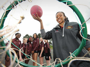 Supporting image for story: Video and pictures: England netball star Pamela Cookey coaches pupils at Telford's Abraham Darby Academy