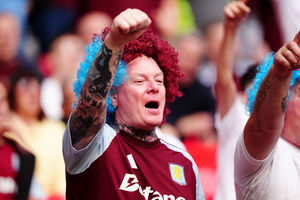 An Aston Villa fan ahead of the Emirates FA Cup semi-final match at Wembley Stadium, London