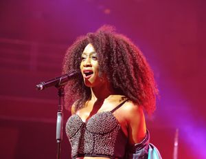 Beverley Knight performing on stage at Birmingham's Symphony Hall