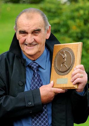 Fondly remembered - Len Woodhall with his award for services to boxing in 2008.