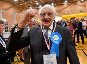 Alan Taylor, aged 88, celebrates holding onto Halesowen South for the Conservatives