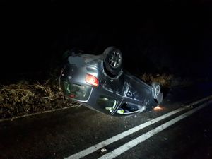 Supporting image for story: Car flips onto roof in Much Wenlock crash