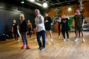 Debbie McGee, Ian Adams, Oliver Ormson and ensemble. Photo by Graeme Braidwood