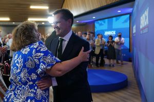 An embrace for Tory leadership hopeful Robert Jenrick after his Conservative Party leadership campaign launch at the YMCA Community and Activity Village, in Newark