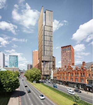 Proposed Birmingham skyscraper at Bristol Street, Bromsgrove Street and Essex Street (amended design). Taken from planning document prepared by stephenson hamilton risley STUDIO.