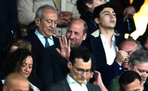 The Prince of Wales in the stands during the UEFA Champions League quarter final, first leg match at the Parc des Princes in Paris