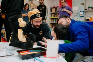 Joao Moutinho with Armaan Sengha and his father Jatinder Sengha