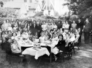 Reader Dylis Martin, front, second from left, celebrating with friends in Havelock Road, Shrewsbury