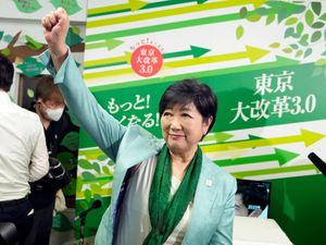 Supporting image for story: Tokyo governor declares victory after exit polls predict her re-election