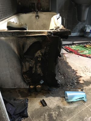 The bathroom caught fire after a candle was left lit overnight. Photo: Staffordshire Fire and Rescue Service