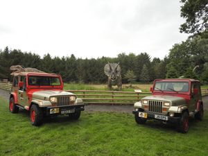 Jurassic Park motorpool at Hoo Zoo and Dinosaur World