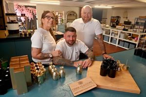 Dark Foundry No 8, Willenhall. Viki Smith, left, partner Paul Briggs, centre, with investor Richard Yates, right.