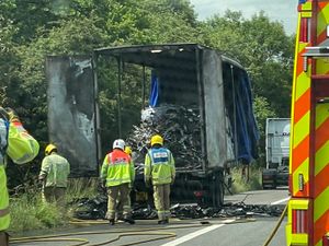 Supporting image for story: Lorry loaded with lithium batteries bursts into flames on M6 causing extensive delays