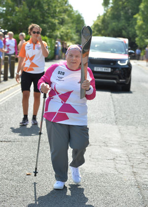 Baton-bearer Kathy Ling, from Market Drayton, at Harper Adams University, near Newport