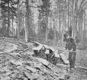 Work to create one of the stations on the miniature railway track at Lilleshall in April 1928.