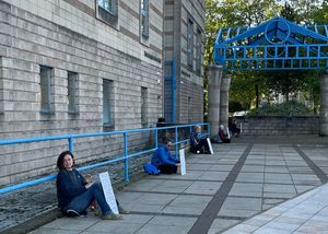 Protestors gathered outside Wolverhampton Crown Court on Monday morning