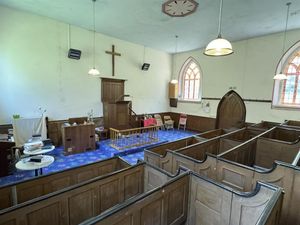 Inside Knockin Heath Methodist Chapel that had retained several original features including its tiered box pews. Picture: Halls Estate Agents/Rightmove