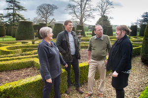 Barbara Griffiths-Director for North Wales Tourism, Tom Rowley-Conwy and his father Lord Owain Langford along with North Wales Toursim's Eirlys Jones look forward to the event and share their ideas in the grounds of at Bodrhyddan Hall in Rhuddlan