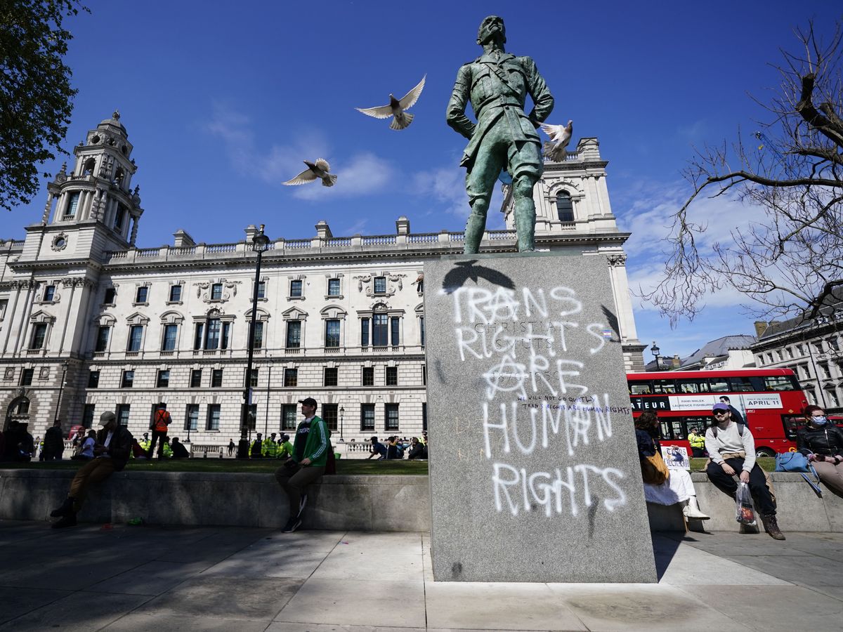 Police appeal for information after statues targeted during trans rights rally