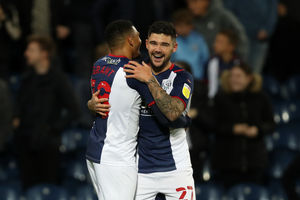 Alex Mowatt of West Bromwich Albion celebrates after scoring a goal to make it 3-0 with Karlan Grant of West Bromwich Albion. (AMA)