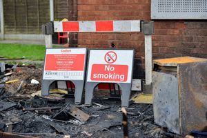 Further damage and a no smoking sign at the scene