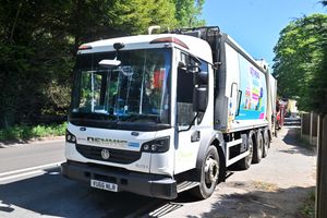 The aftermath of the bin lorry fire on Tuesday, while crews were awaiting recovery to Wem