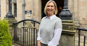 Liz Barnes CBE, outside County Buildings in Stafford