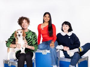 Blue Peter presenters Joel Mawhinney, Shini Muthukrishnan, and Abby Cook