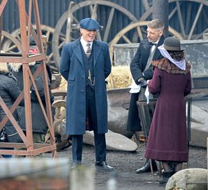 Cillian Murphy, Paul Anderson and Helen McCrory filming scenes for Peaky Blinders at the Black Country Museum