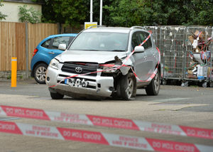 The aftermath of the crash at the Shell garage in Oswestry town centre