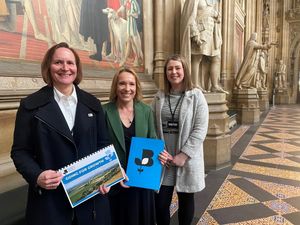 North Shropshire MP Helen Morgan with Ruth Ross and Rachel Owen