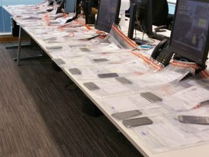 The stolen mobile phones laid out. Picture: West Midlands Police