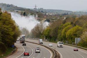 Smoke continues to drift across the M54 on Tuesday morning