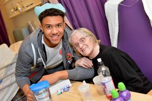 Tyler Roberts with Muriel Ecclestone from Norton canes