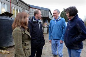 Tim Farron MP, Chair of the House of Commons Upland Farmers Committee, visited Beamond's Family dairy farm. From left Charlotte Barnes, parliamentary candidate for the Ludlow constituency, Tim Farron MP, Tony and Jayne Graham.