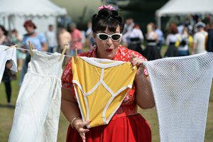 Suzannah Marland -Griffiths hangs out the laundry