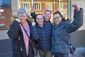 Jackie Sherrard, 61, Katrina Price, 43, landlady Hayley McMullan with Emma Wilkinson, 38.