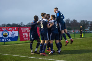 AFC Telford United players celebrating Theo Streetes (pic Kieren Griffin)