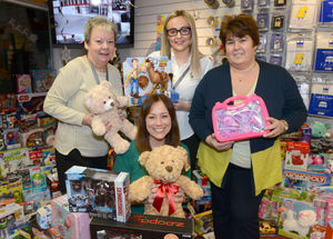 Carol Jones, Chelsie Hammond and Susan Holdway from The Rotherwood Healthcare Group, which collected more than 100 toys for this year's appeal, with Vicky Handbury-Madin of The Movement Centre
