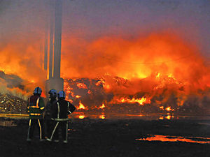 Supporting image for story: Timber inferno - Tipton recycling plant goes up in flames