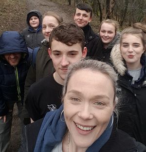 Rebecca Ray in front of Blake Ward, aged 16, and his girlfriend Stephanie Evans, with Michelle Evans, 14, and Brandon Harrison, 16, directly behind Blake